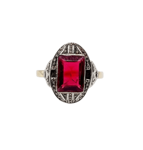 Bague 56.5 Bague Art déco en or 18k avec pierre rouge (circa 1930) 58 Facettes A05843