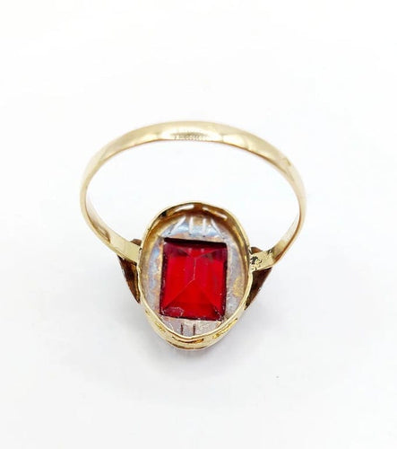 Bague 56.5 Bague Art déco en or 18k avec pierre rouge (circa 1930) 58 Facettes A05843