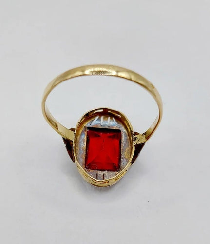 Bague 56.5 Bague Art déco en or 18k avec pierre rouge (circa 1930) 58 Facettes A05843