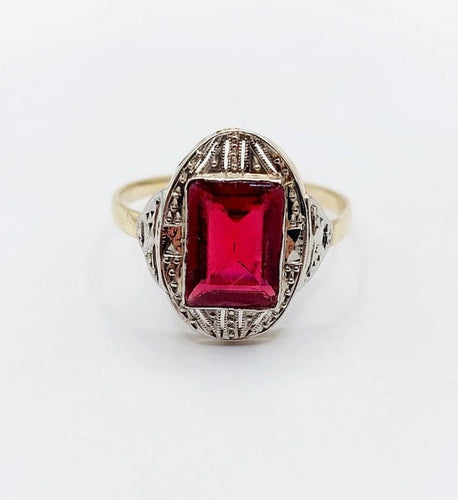 Bague 56.5 Bague Art déco en or 18k avec pierre rouge (circa 1930) 58 Facettes A05843