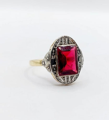 Bague 56.5 Bague Art déco en or 18k avec pierre rouge (circa 1930) 58 Facettes A05843