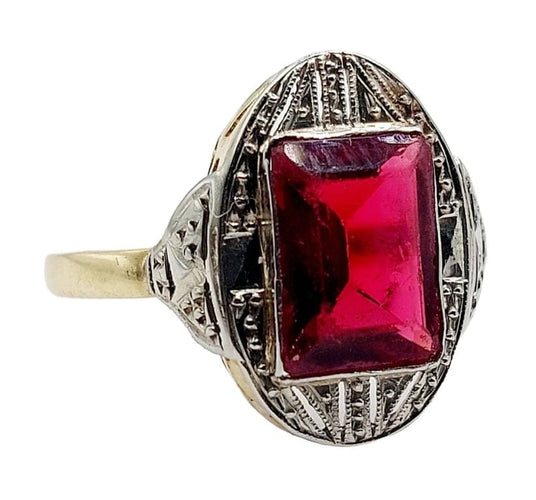 Bague 56.5 Bague Art déco en or 18k avec pierre rouge (circa 1930) 58 Facettes A05843