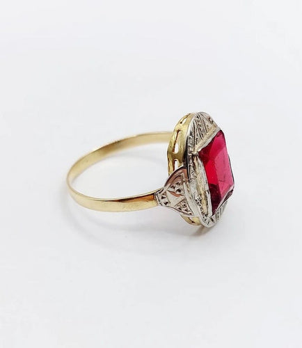 Bague 56.5 Bague Art déco en or 18k avec pierre rouge (circa 1930) 58 Facettes A05843