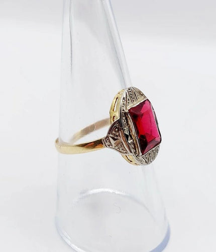 Bague 56.5 Bague Art déco en or 18k avec pierre rouge (circa 1930) 58 Facettes A05843