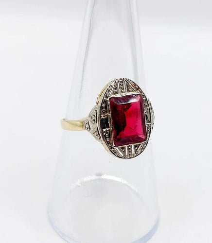 Bague 56.5 Bague Art déco en or 18k avec pierre rouge (circa 1930) 58 Facettes A05843