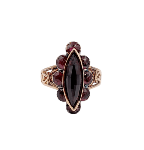 Bague 58 Bague marquise antique en or rose 18k aux grenats sur paillons 58 Facettes A05967