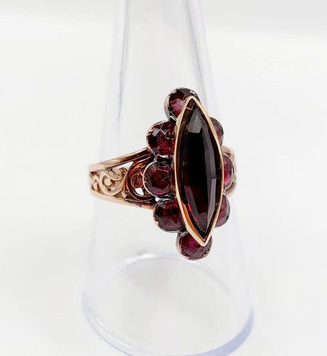 Bague 58 Bague marquise antique en or rose 18k aux grenats sur paillons 58 Facettes A05967
