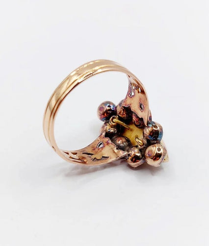 Bague 58 Bague marquise antique en or rose 18k aux grenats sur paillons 58 Facettes A05967