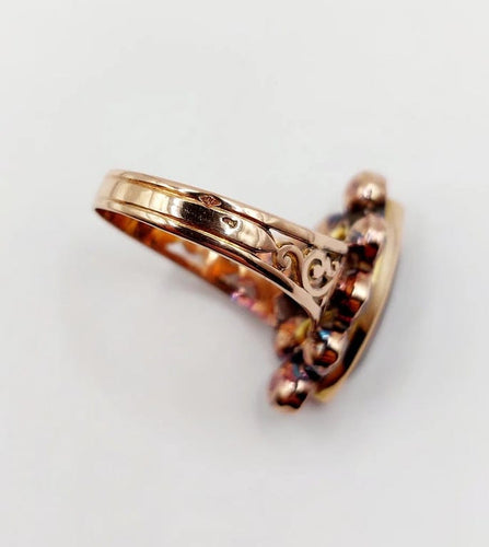 Bague 58 Bague marquise antique en or rose 18k aux grenats sur paillons 58 Facettes A05967