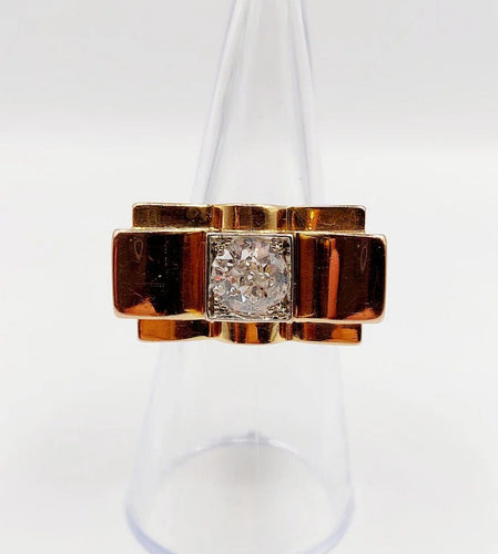 Bague 52 Bague tank Art déco XXL en or rose 18k et platine, diamant 58 Facettes A05970