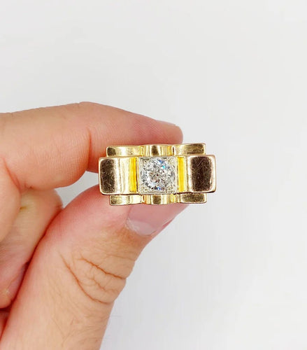 Bague 52 Bague tank Art déco XXL en or rose 18k et platine, diamant 58 Facettes A05970