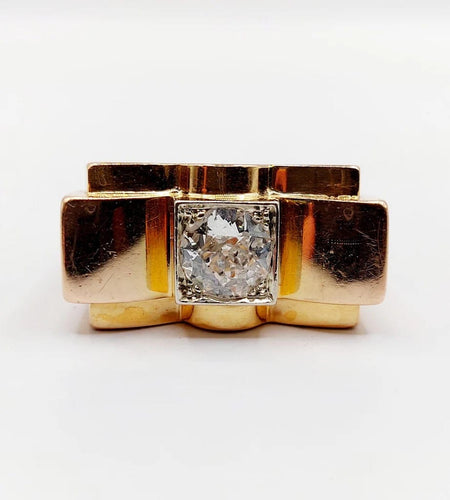 Bague 52 Bague tank Art déco XXL en or rose 18k et platine, diamant 58 Facettes A05970