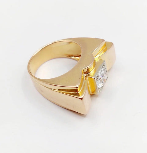Bague 52 Bague tank Art déco XXL en or rose 18k et platine, diamant 58 Facettes A05970