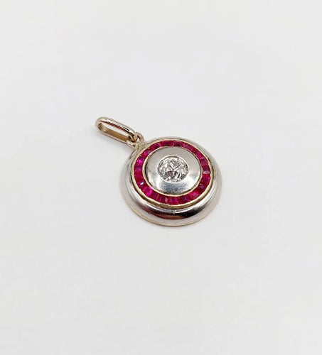 Pendentif Pendentif cible Art déco en or jaune 18k, diamant et rubis 58 Facettes A05894