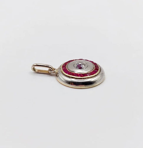 Pendentif Pendentif cible Art déco en or jaune 18k, diamant et rubis 58 Facettes A05894