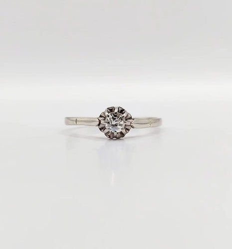 Bague 51 Bague solitaire Art déco en or blanc 18k avec diamant taille ancienne 58 Facettes A05998
