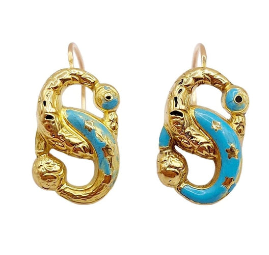 Boucles d'oreilles Dormeuses victoriennes infini en or jaune 18k et émail bleu (circa 1870) 58 Facettes A06050
