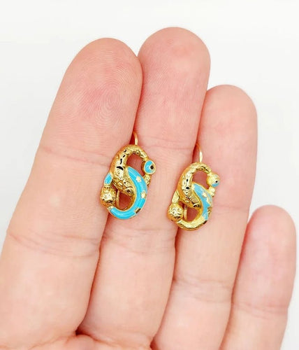 Boucles d'oreilles Dormeuses victoriennes infini en or jaune 18k et émail bleu (circa 1870) 58 Facettes A06050