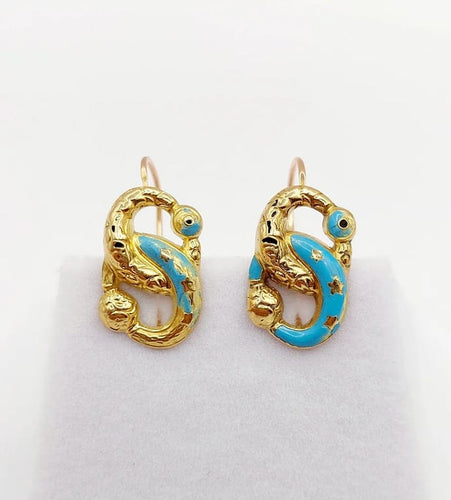 Boucles d'oreilles Dormeuses victoriennes infini en or jaune 18k et émail bleu (circa 1870) 58 Facettes A06050