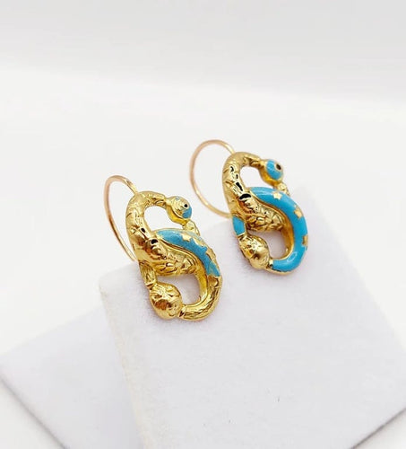 Boucles d'oreilles Dormeuses victoriennes infini en or jaune 18k et émail bleu (circa 1870) 58 Facettes A06050
