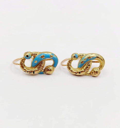 Boucles d'oreilles Dormeuses victoriennes infini en or jaune 18k et émail bleu (circa 1870) 58 Facettes A06050