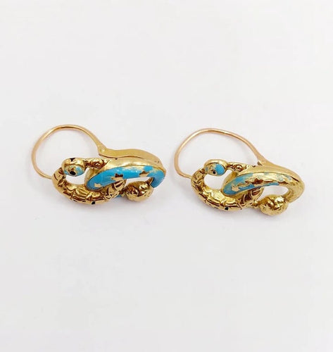 Boucles d'oreilles Dormeuses victoriennes infini en or jaune 18k et émail bleu (circa 1870) 58 Facettes A06050