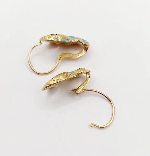 Boucles d'oreilles Dormeuses victoriennes infini en or jaune 18k et émail bleu (circa 1870) 58 Facettes A06050