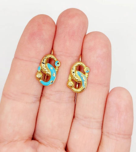 Boucles d'oreilles Dormeuses victoriennes infini en or jaune 18k et émail bleu (circa 1870) 58 Facettes A06050