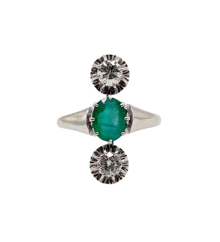 Bague 50 Bague marquise Art déco en or blanc 18k, émeraude et diamants 58 Facettes A06115