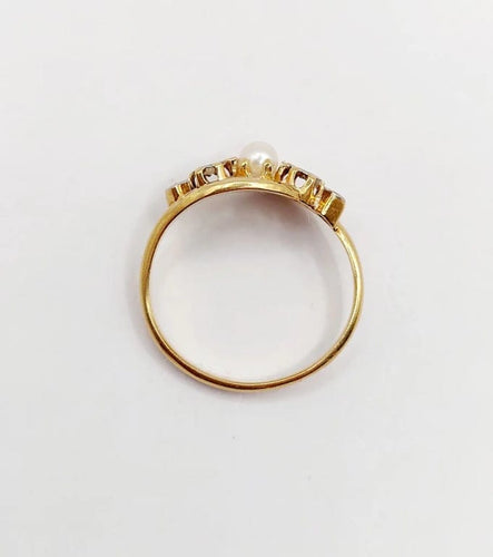 Bague 50.5 Bague Art nouveau en or jaune 18k, perle et diamants taille rose 58 Facettes A06052
