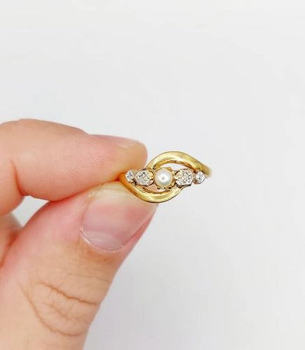 Bague 50.5 Bague Art nouveau en or jaune 18k, perle et diamants taille rose 58 Facettes A06052