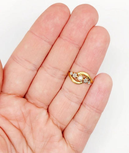 Bague 50.5 Bague Art nouveau en or jaune 18k, perle et diamants taille rose 58 Facettes A06052