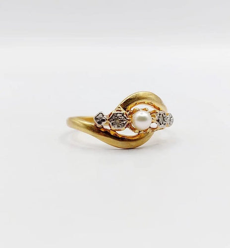 Bague 50.5 Bague Art nouveau en or jaune 18k, perle et diamants taille rose 58 Facettes A06052