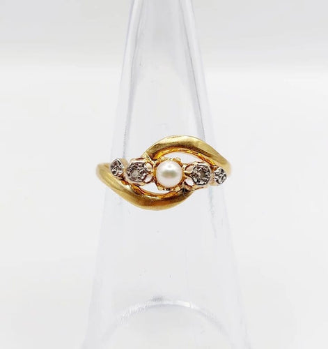 Bague 50.5 Bague Art nouveau en or jaune 18k, perle et diamants taille rose 58 Facettes A06052