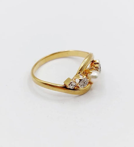 Bague 50.5 Bague Art nouveau en or jaune 18k, perle et diamants taille rose 58 Facettes A06052