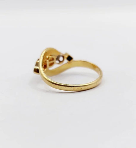 Bague 50.5 Bague Art nouveau en or jaune 18k, perle et diamants taille rose 58 Facettes A06052