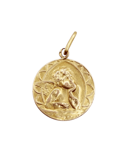Pendentif Médaille antique angelot en or rose 18k (circa 1924) 58 Facettes A06135