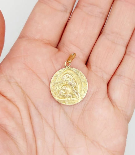 Pendentif Médaille antique angelot en or rose 18k (circa 1924) 58 Facettes A06135