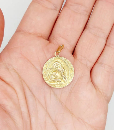 Pendentif Médaille antique angelot en or rose 18k (circa 1924) 58 Facettes A06135