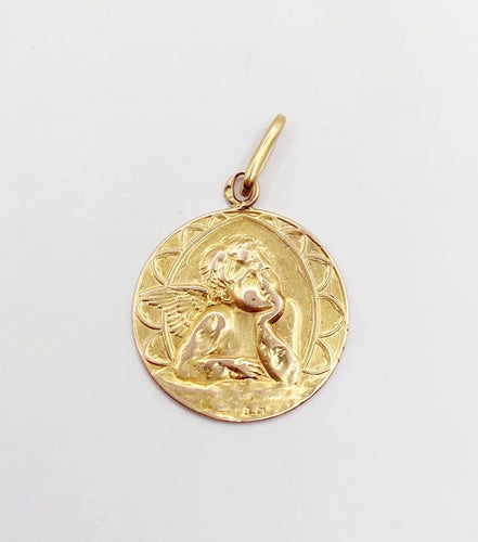 Pendentif Médaille antique angelot en or rose 18k (circa 1924) 58 Facettes A06135