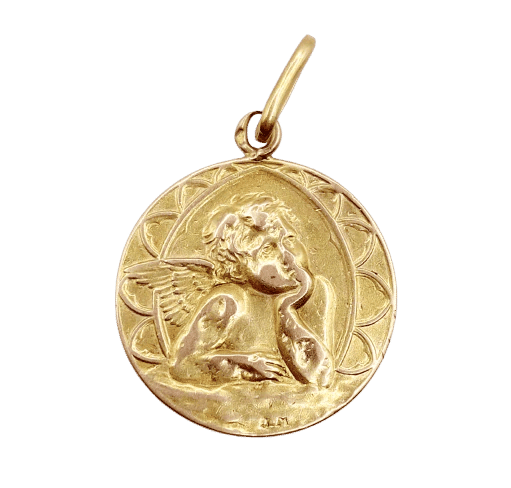 Pendentif Médaille antique angelot en or rose 18k (circa 1924) 58 Facettes A06135
