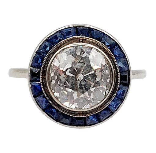 Bague 57.5 Art déco - Bague cible en or blanc 18k diamants et saphirs 58 Facettes A06140