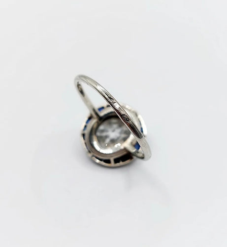 Bague 57.5 Art déco - Bague cible en or blanc 18k diamants et saphirs 58 Facettes A06140