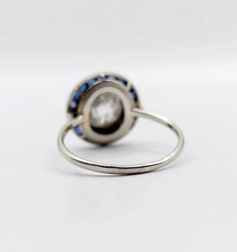 Bague 57.5 Art déco - Bague cible en or blanc 18k diamants et saphirs 58 Facettes A06140