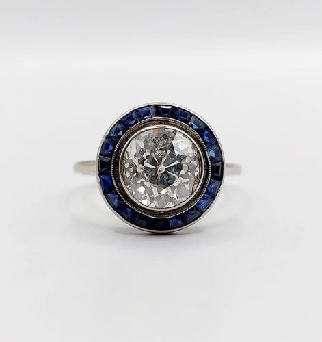Bague 57.5 Art déco - Bague cible en or blanc 18k diamants et saphirs 58 Facettes A06140