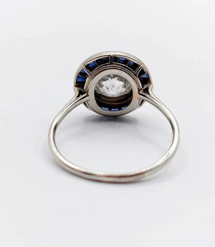 Bague 57.5 Art déco - Bague cible en or blanc 18k diamants et saphirs 58 Facettes A06140
