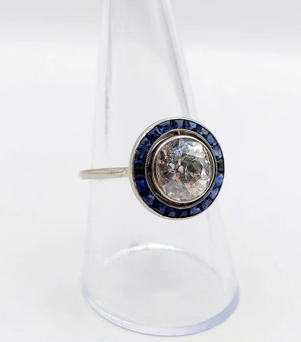 Bague 57.5 Art déco - Bague cible en or blanc 18k diamants et saphirs 58 Facettes A06140