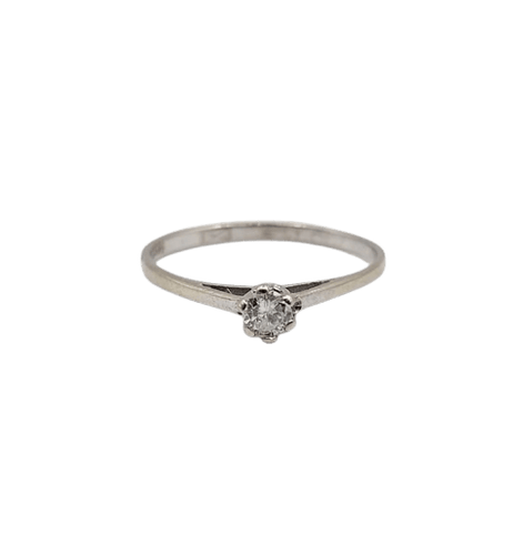 Bague 53.5 Bague solitaire vintage en or blanc 14k avec diamant 0,12 carat 58 Facettes A06195