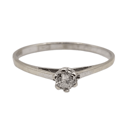 Bague 53.5 Bague solitaire vintage en or blanc 14k avec diamant 0,12 carat 58 Facettes A06195