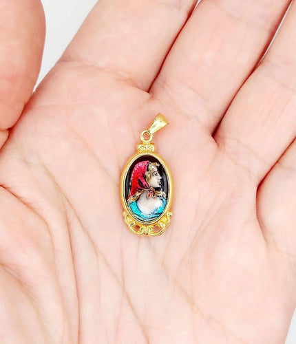 Pendentif Pendentif Art nouveau en or rose 18k avec plaque émaillée Limoges 58 Facettes A06216